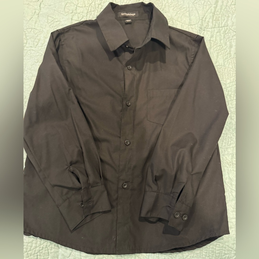 Boys Spring & Gege Black Long Sleeve Button-Up Shirt – Size 7 (6–7Y)